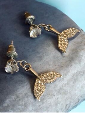 Silver Crystal Mermaid Tail Drop Earrings - Women Jewelry